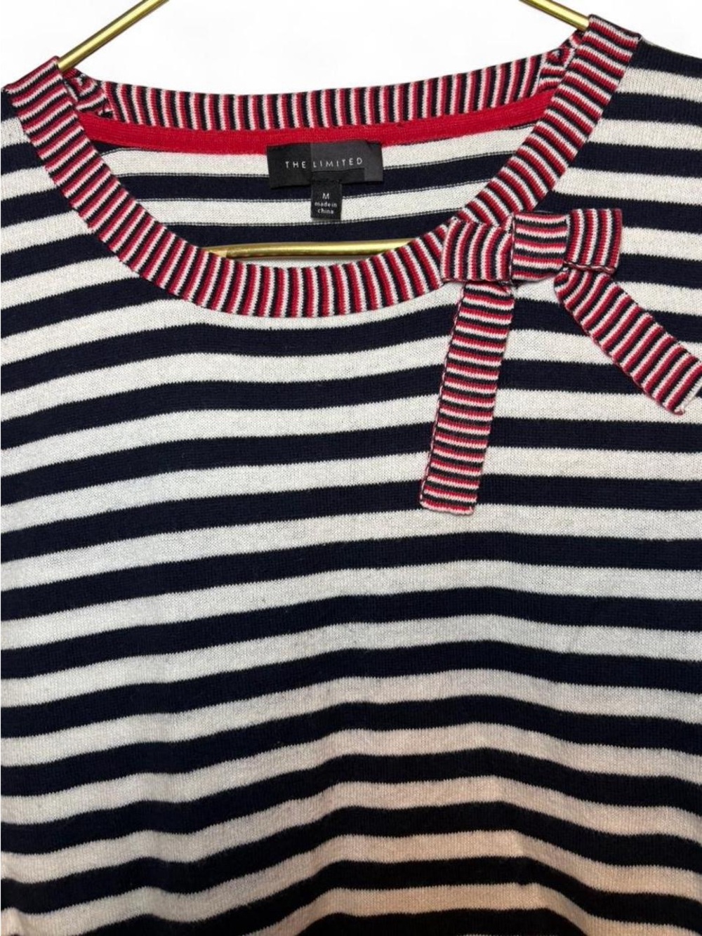 The Limited Navy White Red Striped Short Sleeve Sweater - Picture 3 of 8